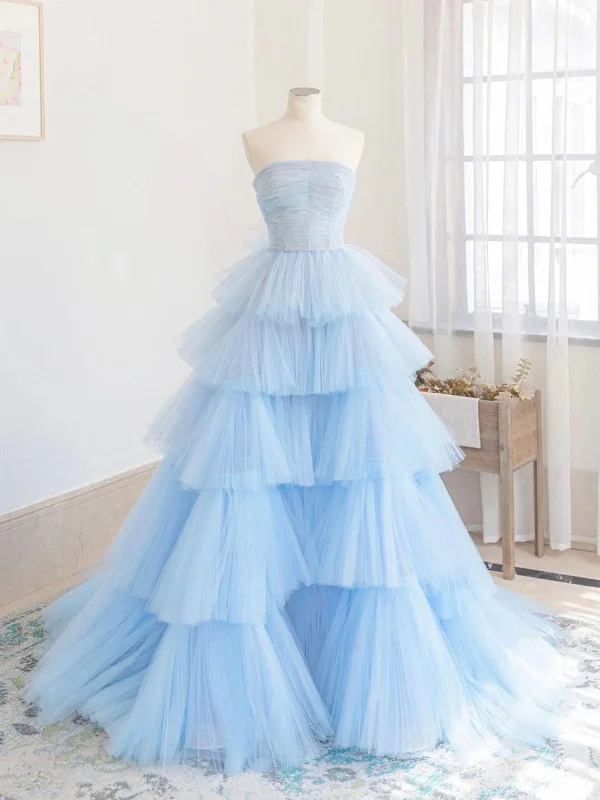 Savings Galore A line Strapless Tiered Tulle Prom Dress