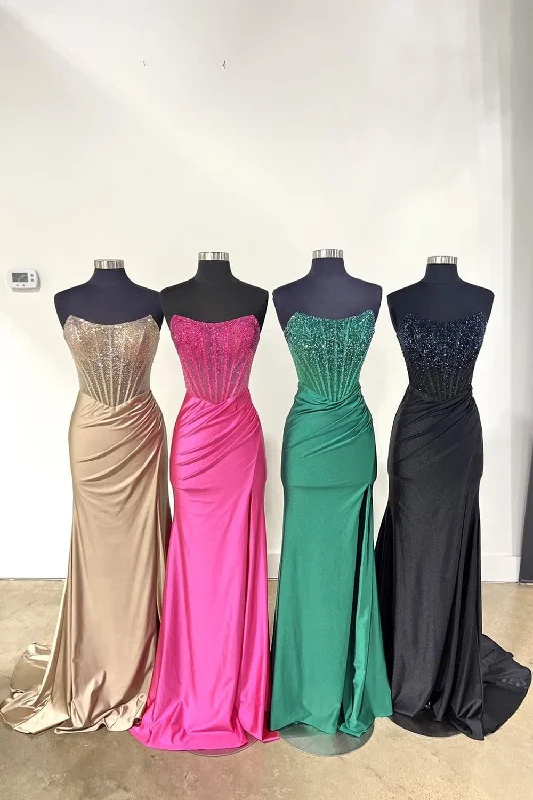 Friends and Family Sale Strapless Mermaid Beaded Long Prom Dress With Slit