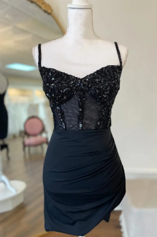 New Arrival Sparkly Black Corset Sequin Tight Homecoming Dress