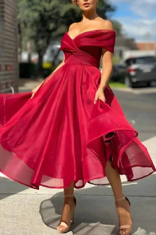 Online Specials A-line Tea Length Off The Shoulder Homecoming Dress