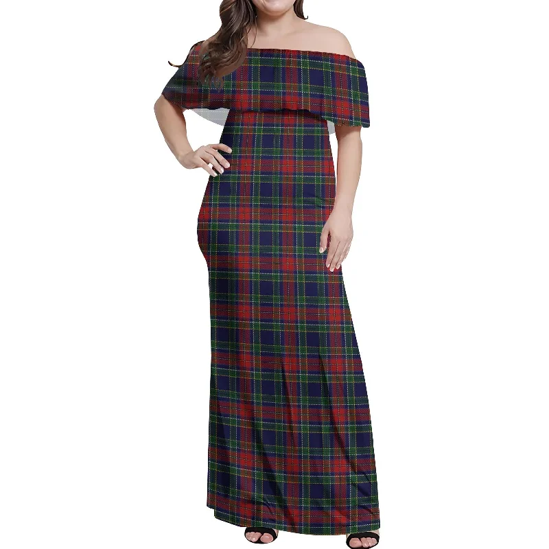 Bonus Savings Allison Red Tartan Off Shoulder Long Dress