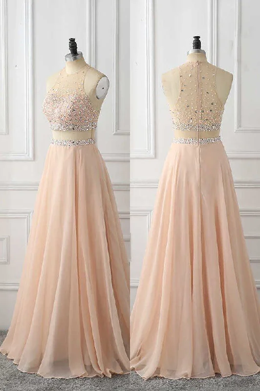 Early Access A-Line Sleeveless Rhinestone Chiffon Long Prom Dresses N1595