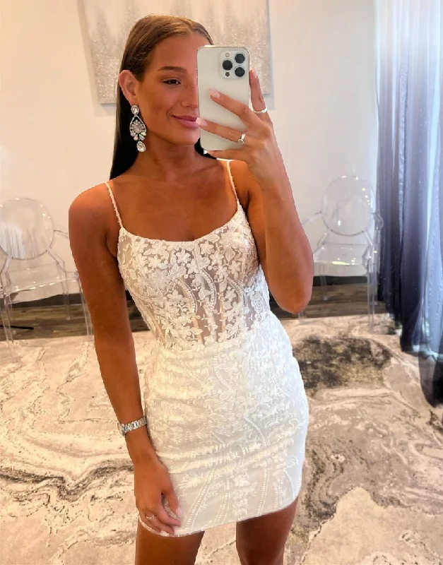Great Deals Gorgeous Spaghetti Straps Lace Up Tight Glitter Homecoming Dress