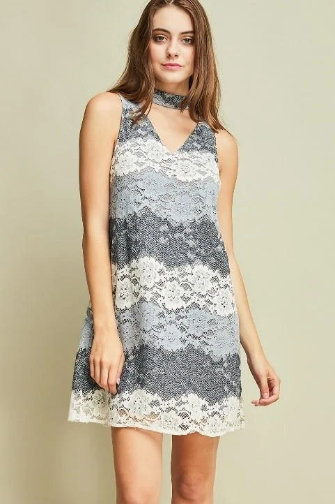 Last Chance Mock-Neck Colorblock Lace Dress by Entro