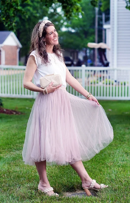 Midnight Sale Double Mesh Nude Tulle Midi Skirt by Easel Clothing