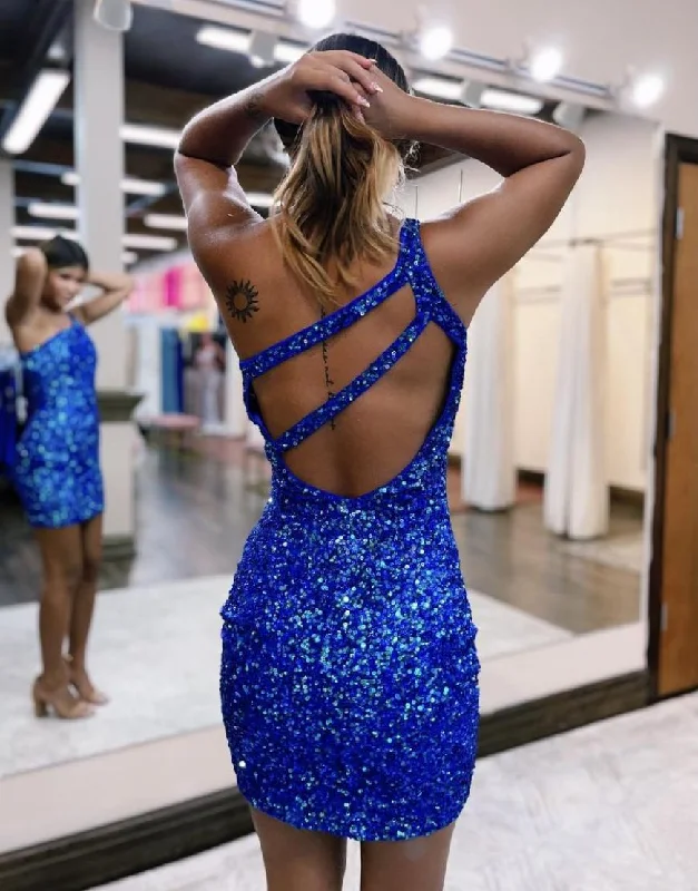 Crazy Savings Stylish One Shoulder Glitter Sequin Homecoming Dress