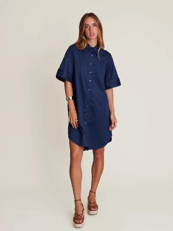 Stock Clearance CUFF SHIRT DRESS FRENCH NAVY