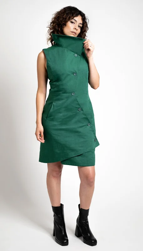 Super Sale Swerve Vest Dress in Linen/ Bottle Green
