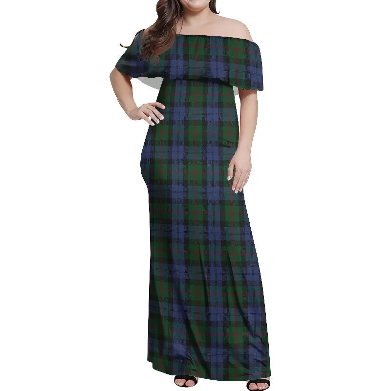 Bonus Savings Baird Tartan Off Shoulder Long Dress