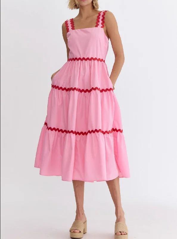 TIME-Limited Offer Entro Ric Rac Trimmed Midi - Pink