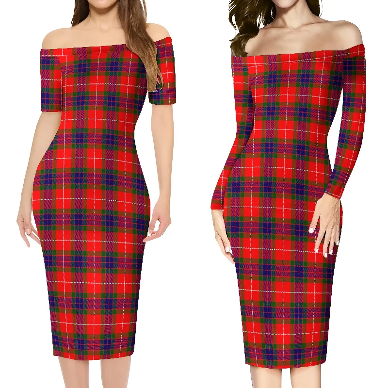 Factory Direct Sale Abernethy Tartan Off Shoulder Lady Dress