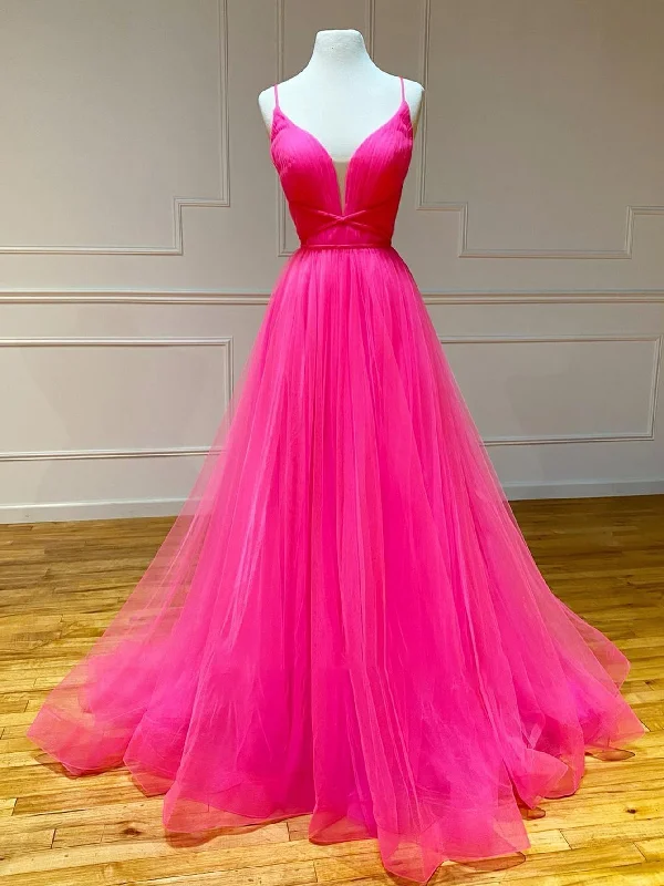 Clearance Sale Pink Tulle A Line Ruffles Long Prom Dress