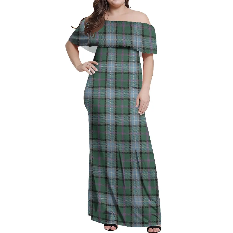 Weekend Special Alexander of Menstry Hunting Tartan Off Shoulder Long Dress