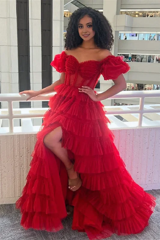 Sale Event A-line Off-the-Shoulder Tulle Prom Dress with Slit
