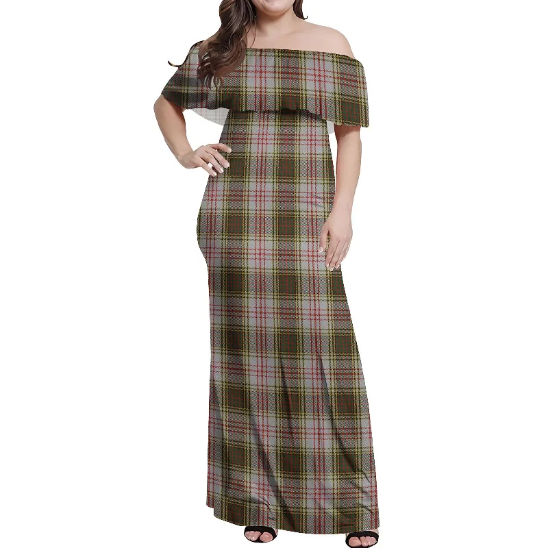 Price Fest Anderson Dress Tartan Off Shoulder Long Dress