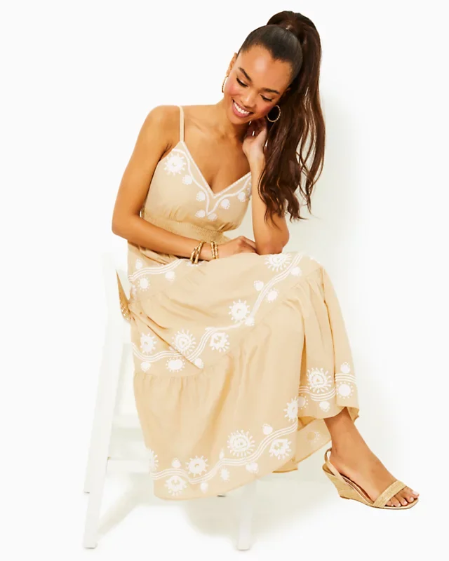 Holiday Sale Aviry Embroidered Midi Dress - Sand Bar
