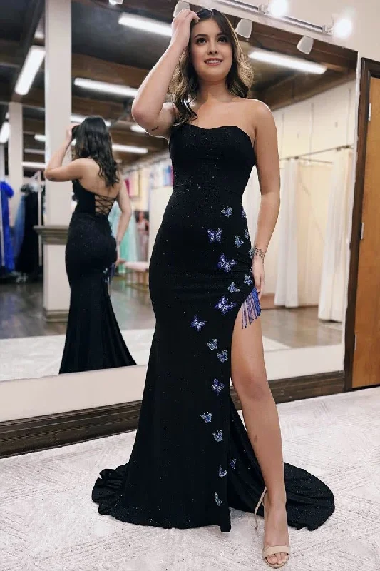 Lowest Price Mermaid Strapless Glitter Prom Dress with Fringes