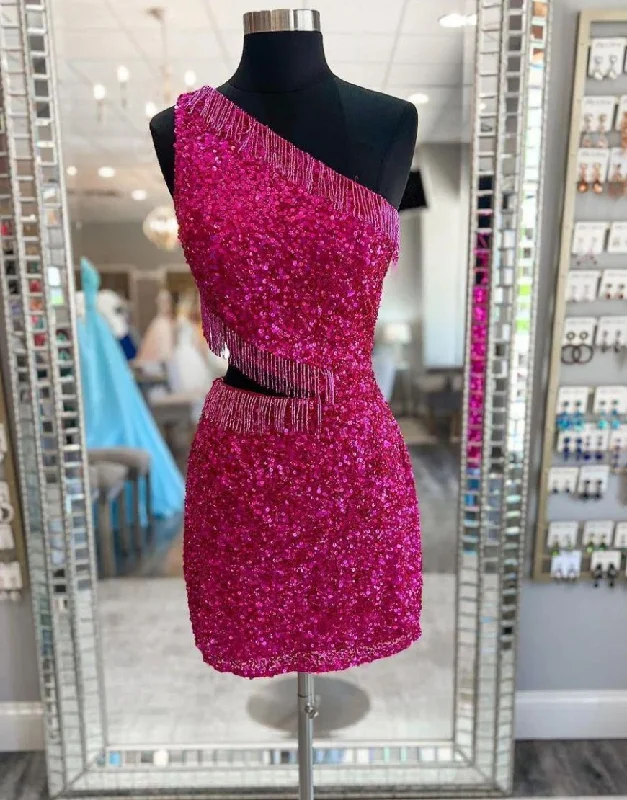 Special Buy Pretty one Shoulder Beaded Homecoming Dress With Tassel