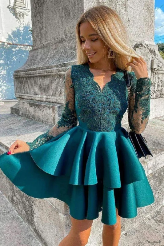 Special Offer Peacock A-line Long Sleeves Homecoming Dress With Sequins