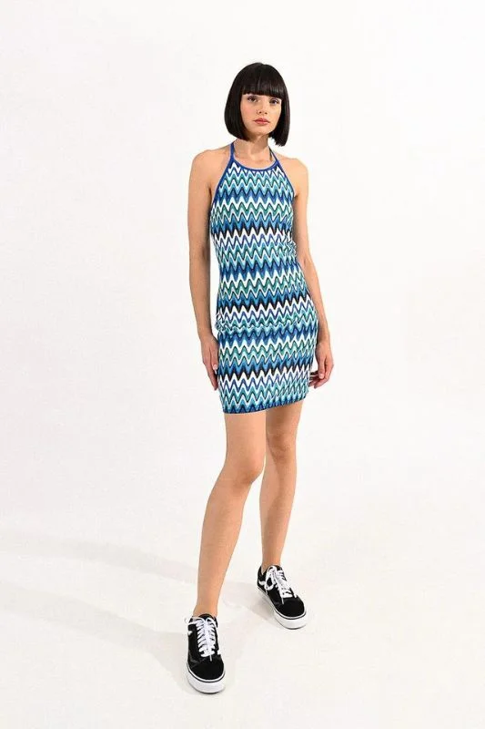 Price Slash Zigzag Fishnet Halter Dress