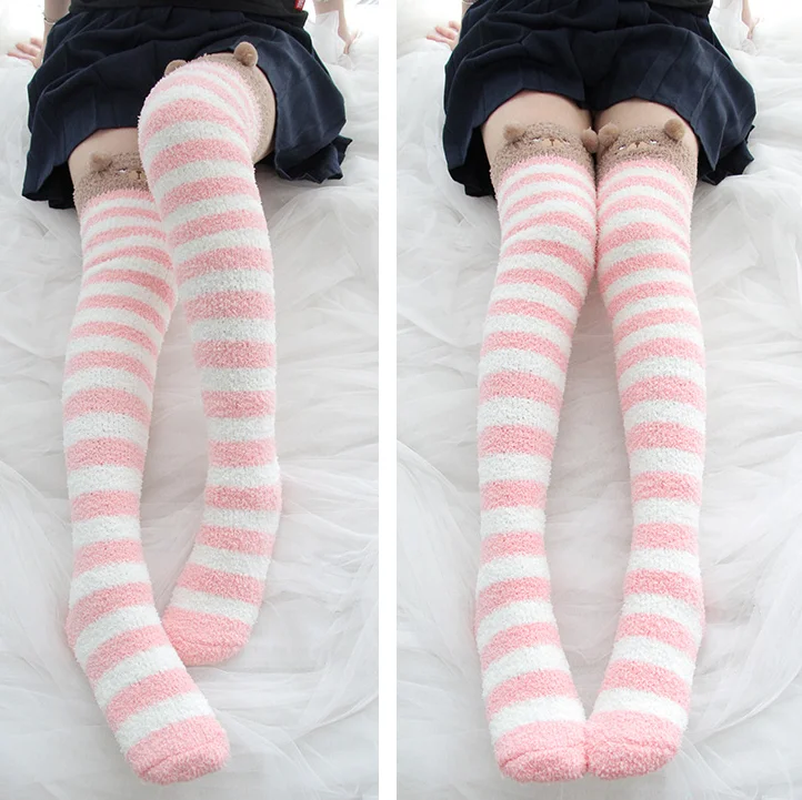 Hurry In Cute bear striped knee socks yv30578