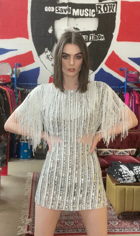 Markdown Madness Any Old Iron White Fringe Dress