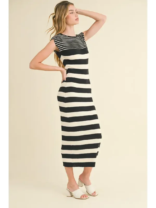 New Markdowns Stripe Pattern Knitted Long Dress