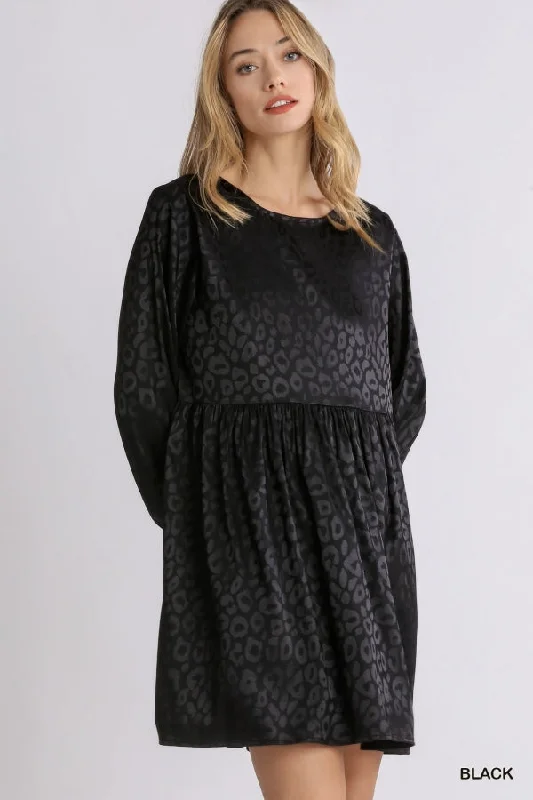 Massive Deals Satin Animal Print Long Sleeve Babydoll Dress by Umgee Clothing
