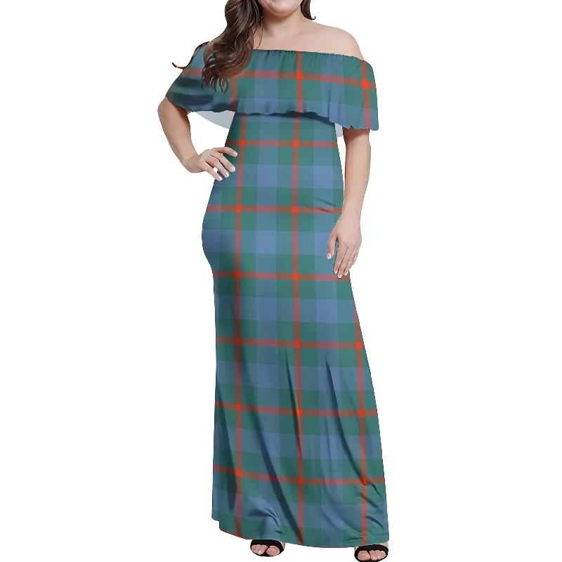 Shop and Save Agnew Ancient Tartan Off Shoulder Long Dress