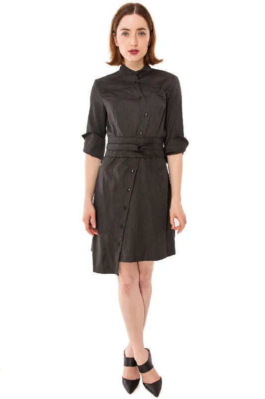 Hot Deal Classic Obi belt Shirtdress w/ 3/4 Sleeves / Wool