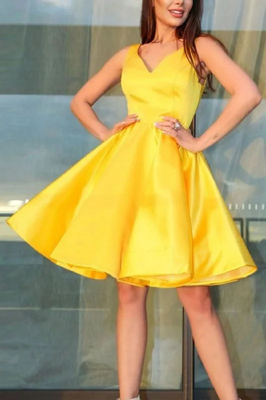 Mega Deal A-Line Knee Length Lemon Homecoming Dress