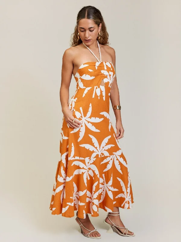 Seasonal Clearance TROPICALE HALTER DRESS TANGERINE