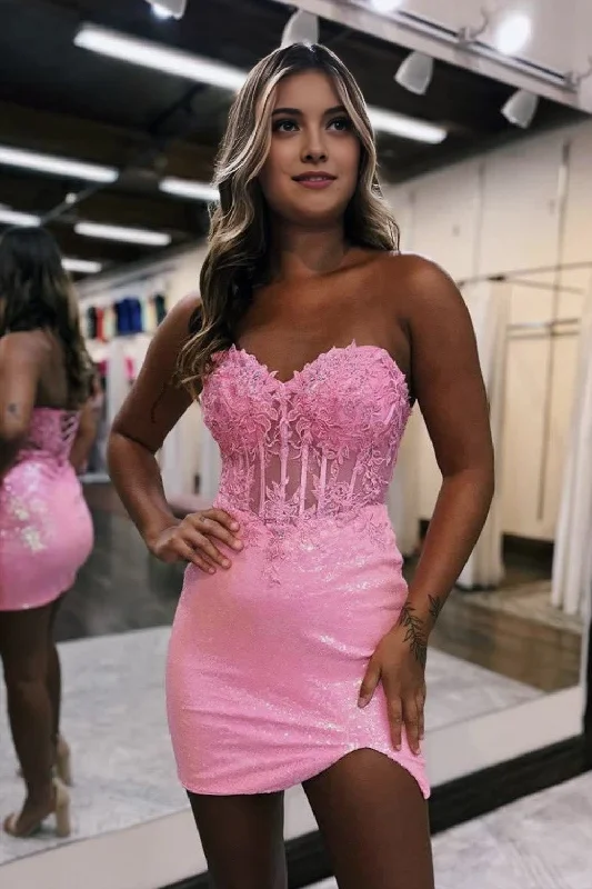 Members Only Bodycon Sparkly Sequin Strapless Short Homecoming Dress with Split