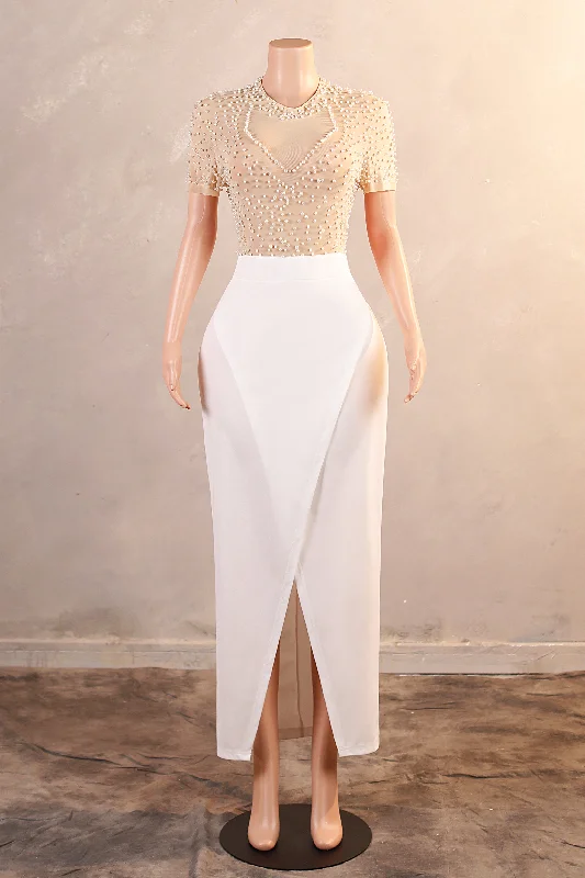 The Best Prices Crew Sheath Ankle-Length Zipper Beads Split Side Short Sleeve Evening Dress
