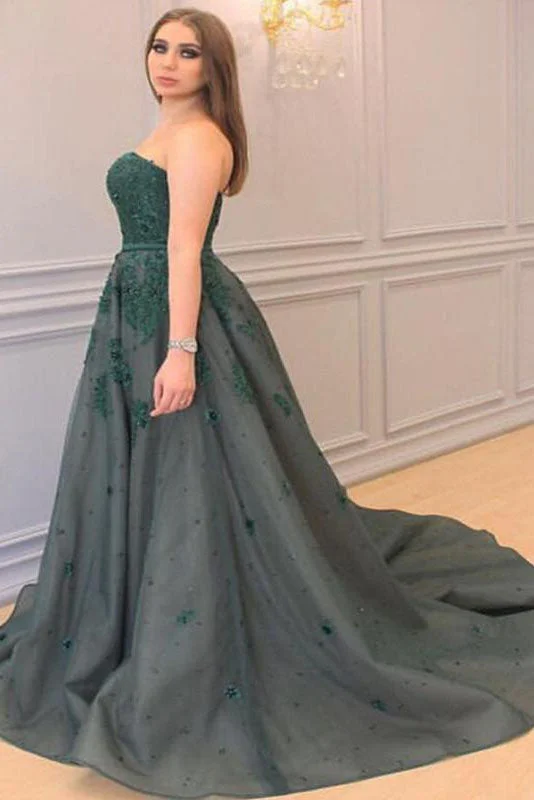 Special Price Princess Sweetheart Sleeveless Applique Court Train Tulle Plus Size Prom Dresses N2230