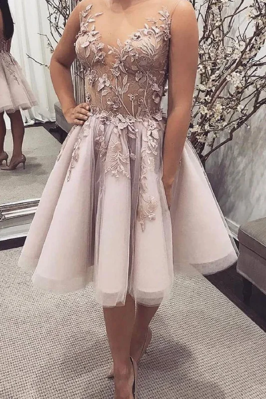 Weekend Deal A-line Illusion neckline Homecoming Dress With Applique