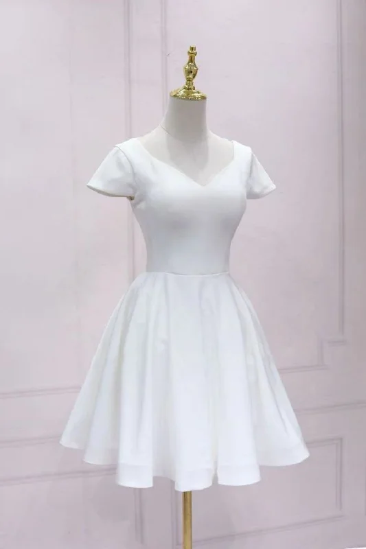 Limited Availability White A Line Cap Sleeves Homecoming Dress