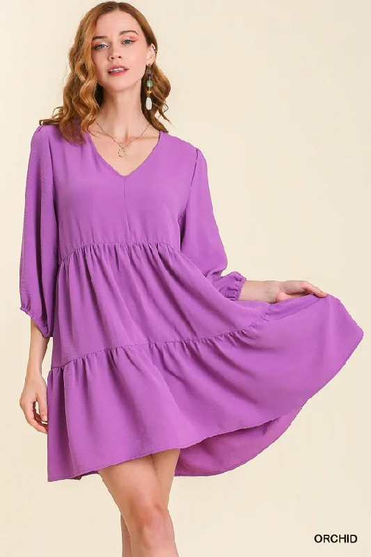 Today’s Deal Tiered Babydoll Mini Dress with Quarter Length Sleeves by Umgee Clothing