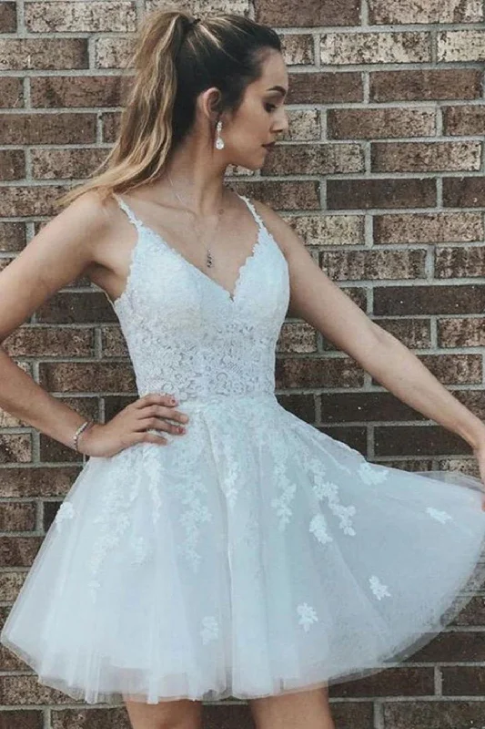 Final Markdown Mini A Line Spaghetti Straps Homecoming Dress With Lace Applique