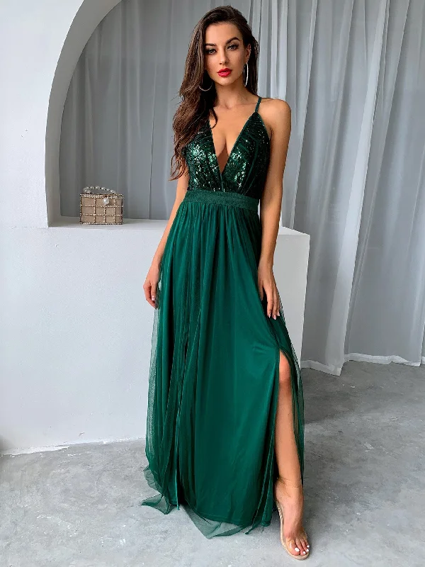 Super Sale Green Empire Waist High Split Swing Dress - Fern and Oak