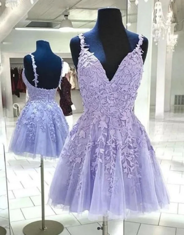 Price Drop Alert Lilac A-Line Spaghetti Straps Homecoming Dress With Appliques