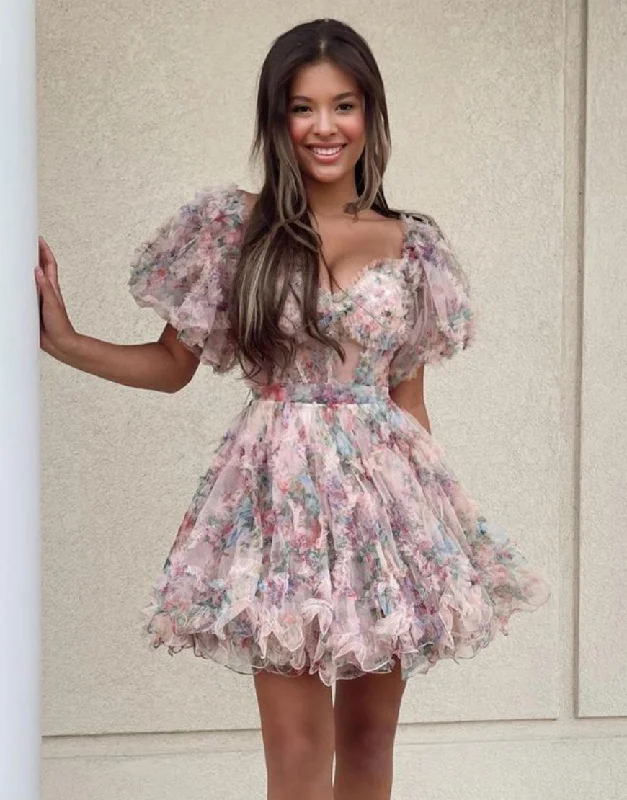 Great Deals Pretty Cute Puff Sleeves A-Line Short Homecoming Party Dress