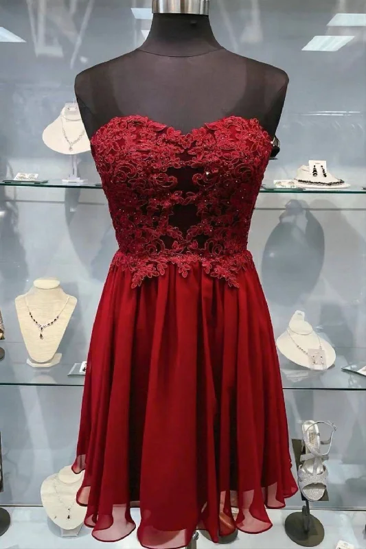 YEAR-End Clearance Burgundy A-line Sweetheart Short Homecoming Dress With Sequin Applique