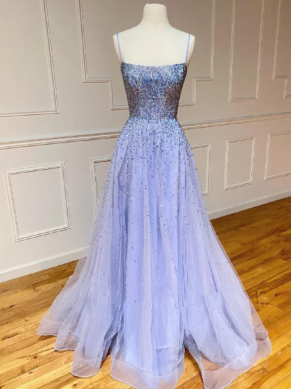 New Markdowns Light Blue Glitter Tulle Long Prom Dress