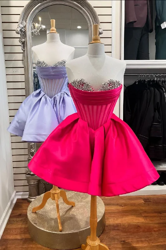 Deal Zone Red A-Line Sweetheart Short Satin Homecoming Dress With Beading