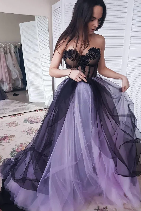 Referral Discount A Line Tulle Sweetheart Appliqued Prom Dresses with Beads N1601