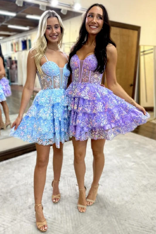 Clearance Sale Sparkly Stunning A-Line Spaghetti Straps Short Homecoming Dress With Appliques
