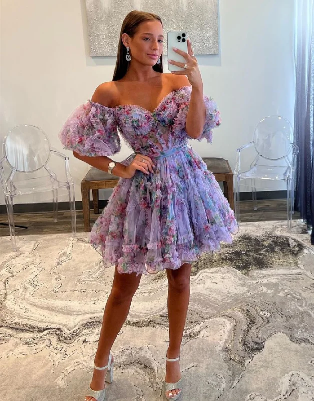 Deep Discounts Sweet Off The Shoulder A-Line Short Tulle Homecoming Party Dress