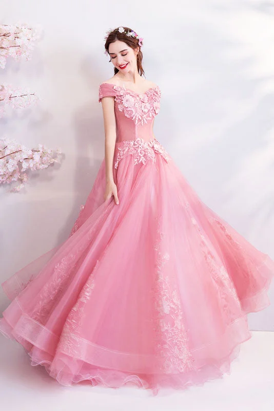 Savings Alert Off the Shoulder Puffy Tulle Prom Dresses Appliqued Quinceanera Dresses N2279