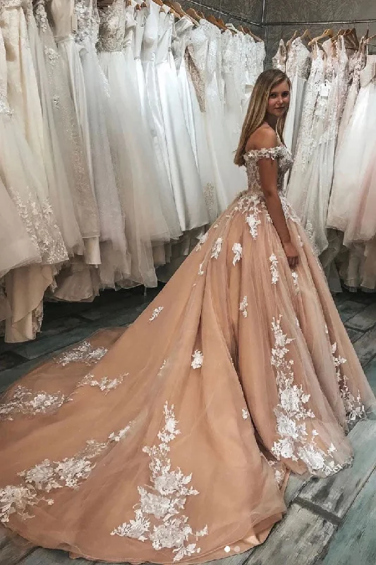 Price Drop Alert Ball Gown Long Tulle Off the Shoulder Tulle Quinceanera Dress with Lace Appliques N2203